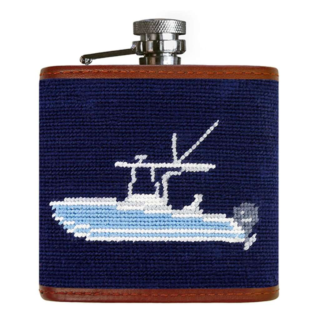 Power Boat Needlepoint Flask in Dark Navy by Smathers & Branson - Country Club Prep