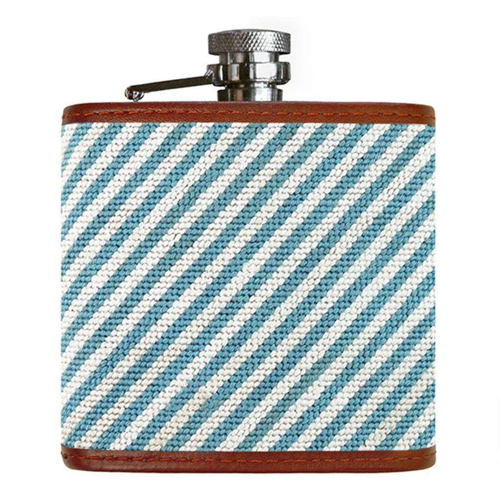 Blue Seersucker Needlepoint Flask by Smathers & Branson - Country Club Prep