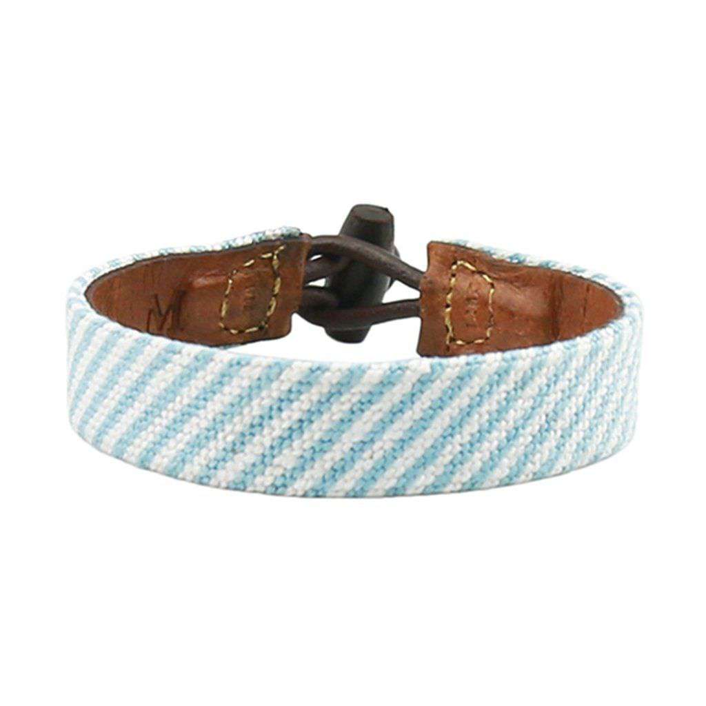 Blue Seersucker Needlepoint Bracelet by Smathers & Branson - Country Club Prep