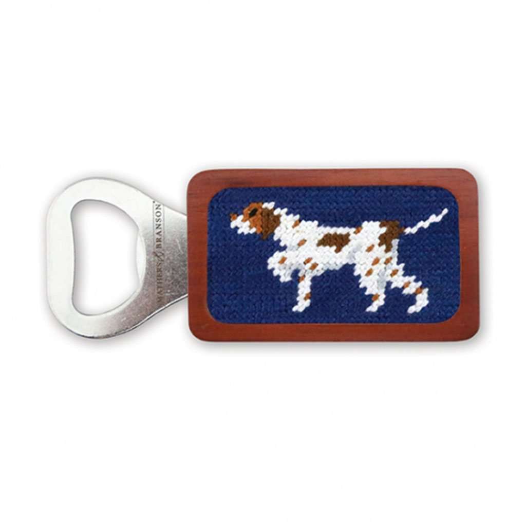 Pointer Needlepoint Bottle Opener in Classic Navy by Smathers & Branson - Country Club Prep