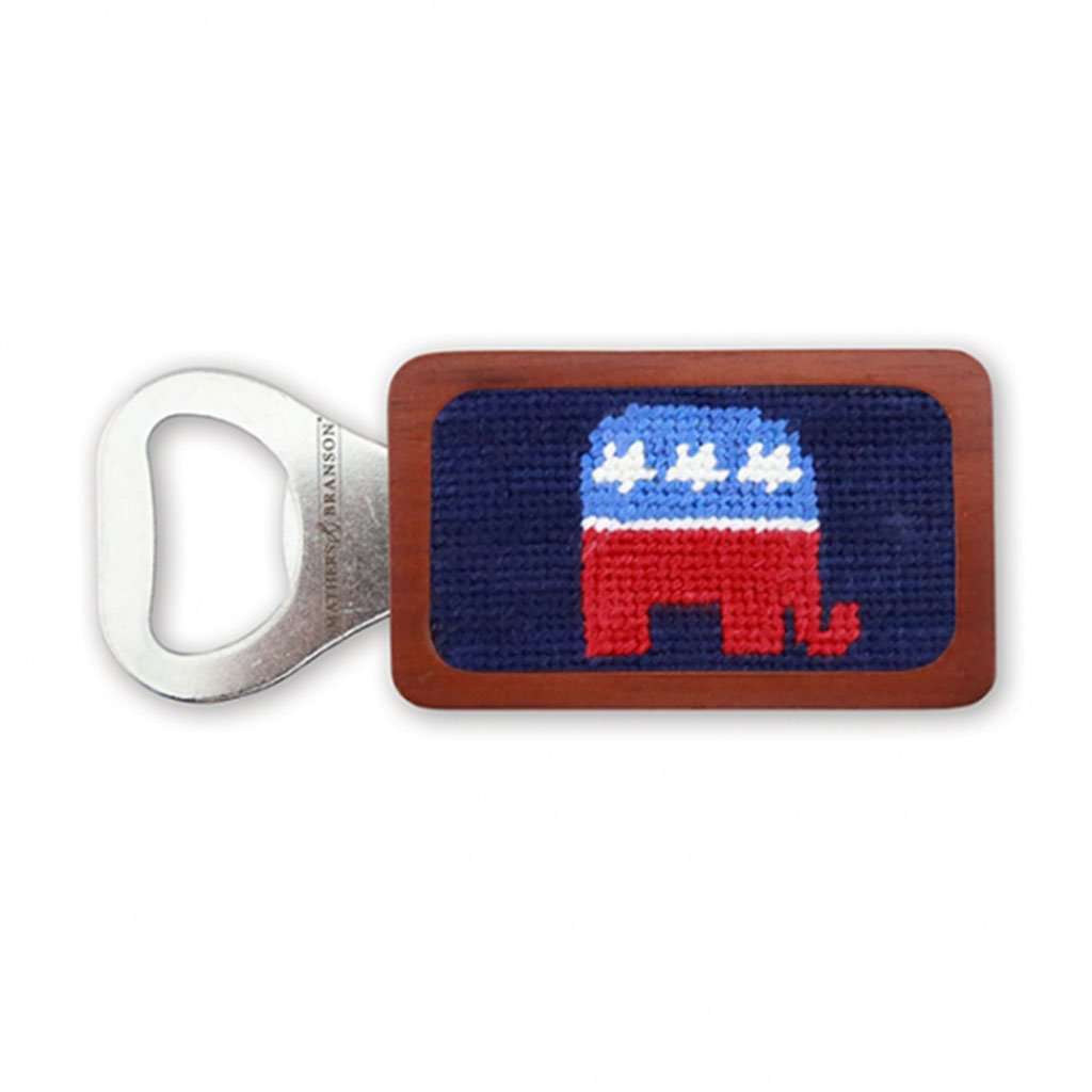 Republican Needlepoint Bottle Opener in Dark Navy by Smathers & Branson - Country Club Prep