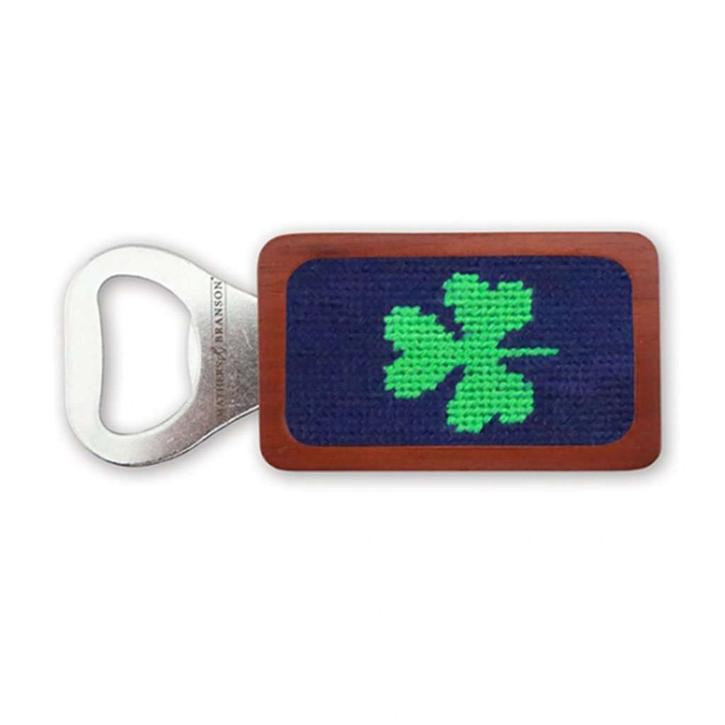 Shamrock Needlepoint Bottle Opener in Dark Navy by Smathers & Branson - Country Club Prep