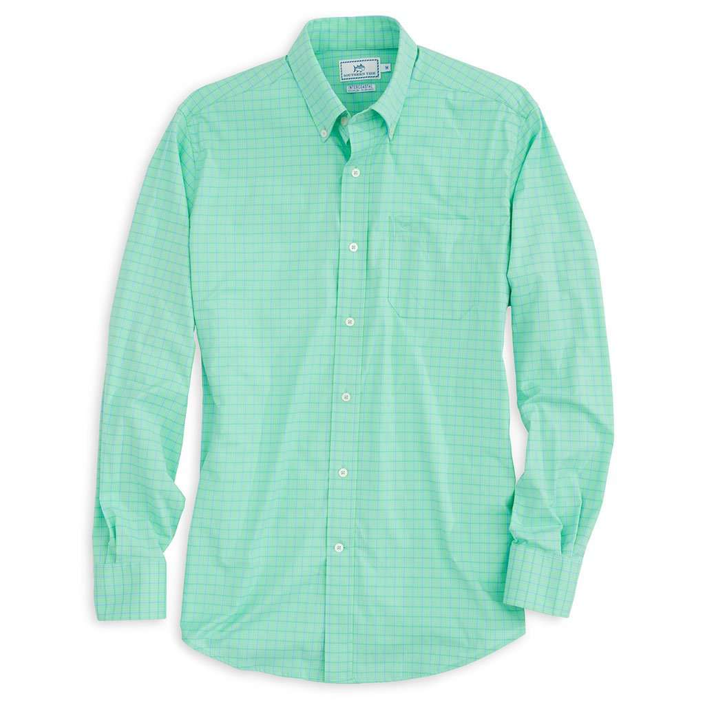 Gorda Peak Check Intercoastal Performance Shirt in Seafoam by Southern Tide - Country Club Prep