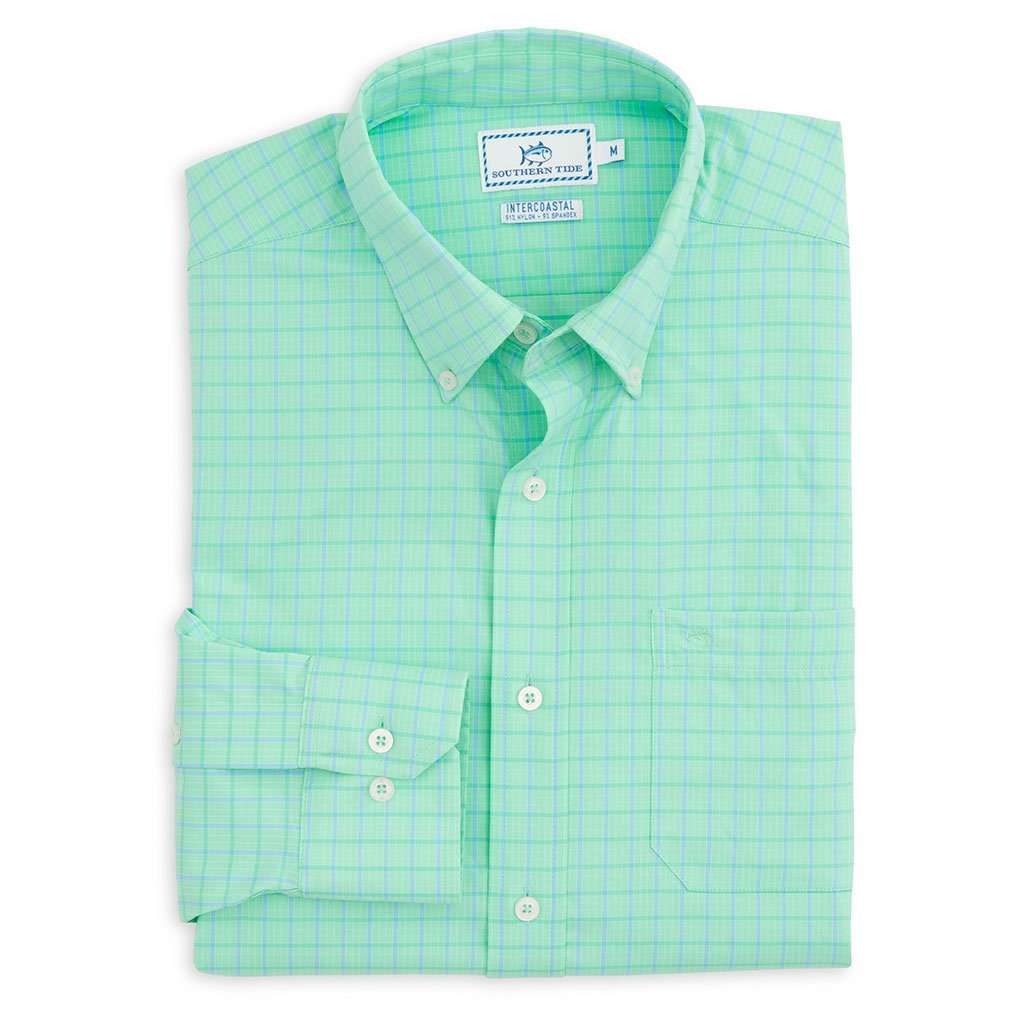 Gorda Peak Check Intercoastal Performance Shirt in Seafoam by Southern Tide - Country Club Prep