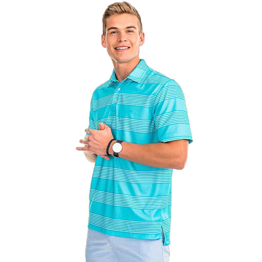 Jennings Hill Stripe Performance Polo in Crystal Blue by Southern Tide - Country Club Prep