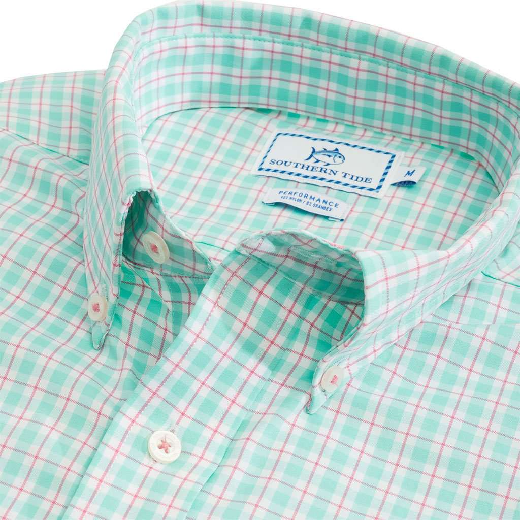 Precheck Plaid Intercoastal Performance Shirt in Mint by Southern Tide - Country Club Prep