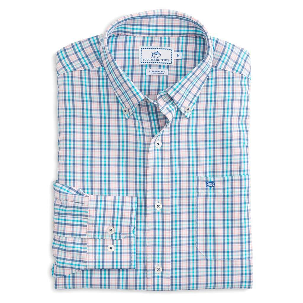 Surfsong Plaid Intercoastal Performance Shirt in Seven Seas Blue by Southern Tide - Country Club Prep