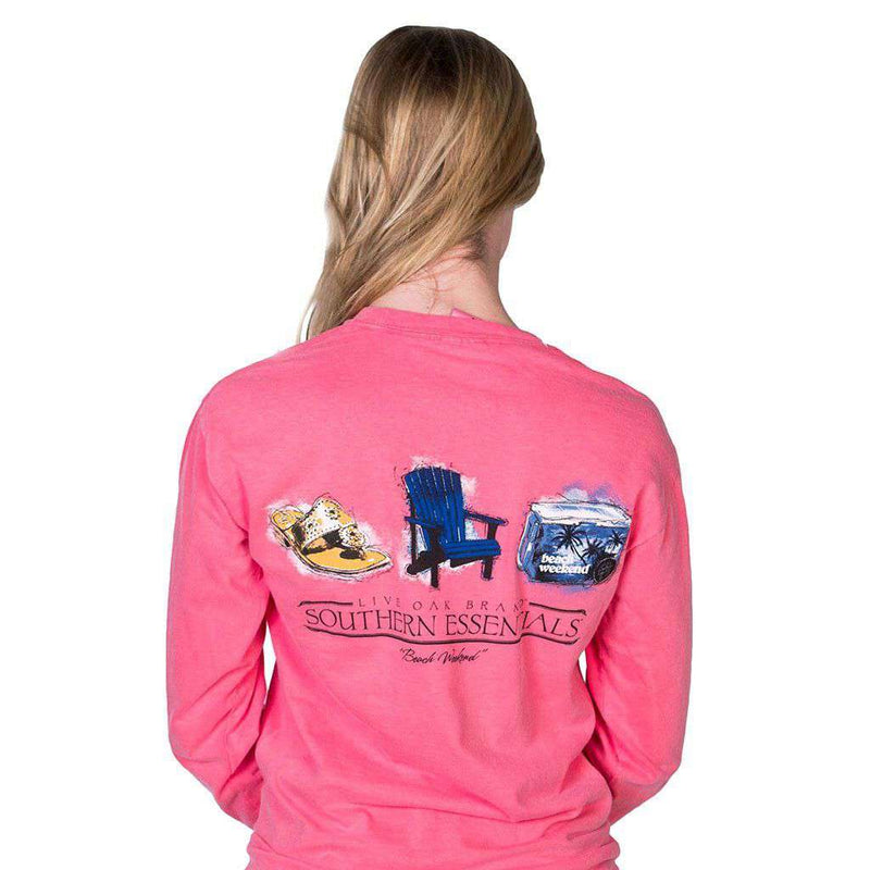 Southern Essentials "Beach Weekend" Long Sleeve Tee in Watermelon by Live Oak - Country Club Prep