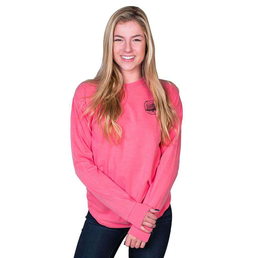 Southern Essentials "Beach Weekend" Long Sleeve Tee in Watermelon by Live Oak - Country Club Prep