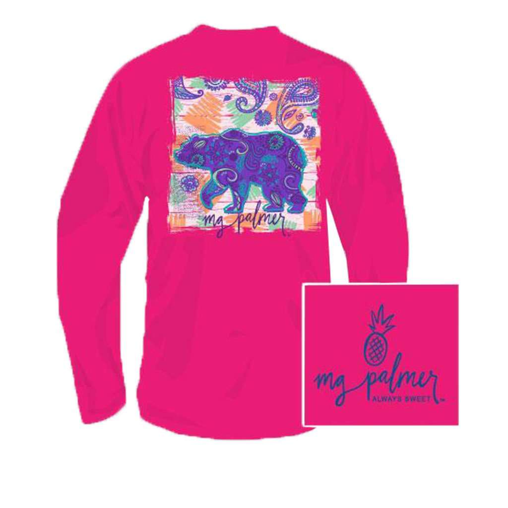 YOUTH Beary Sweet Long Sleeve Tee in Heliconia by MG Palmer - Country Club Prep