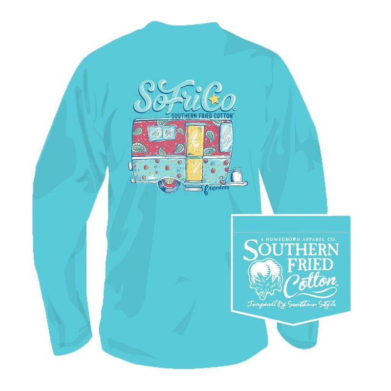 Happy Camper Long Sleeve Tee in Robin's Egg by Southern Fried Cotton - Country Club Prep
