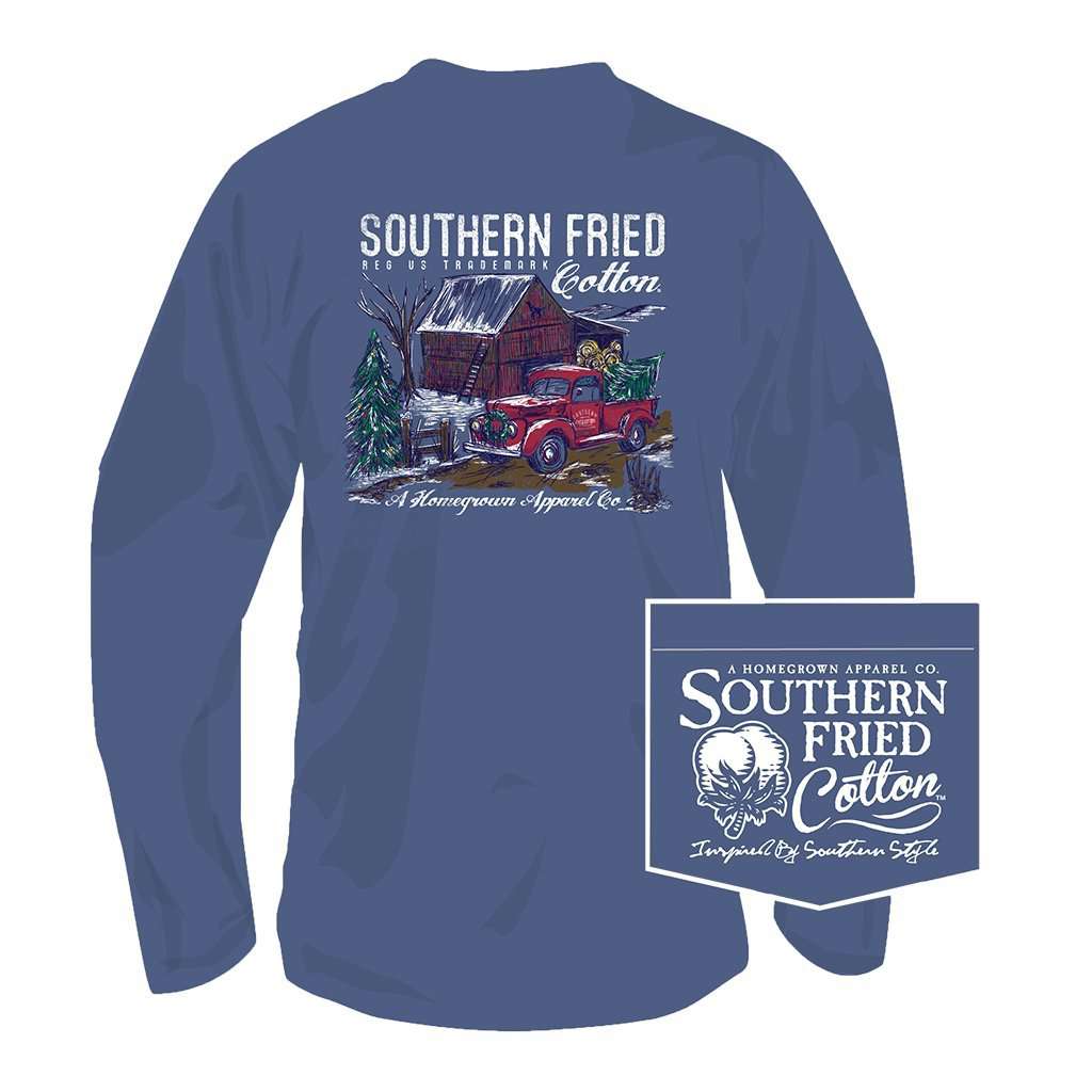 Home For Christmas Long Sleeve Tee in Summer Shadow by Southern Fried Cotton - Country Club Prep