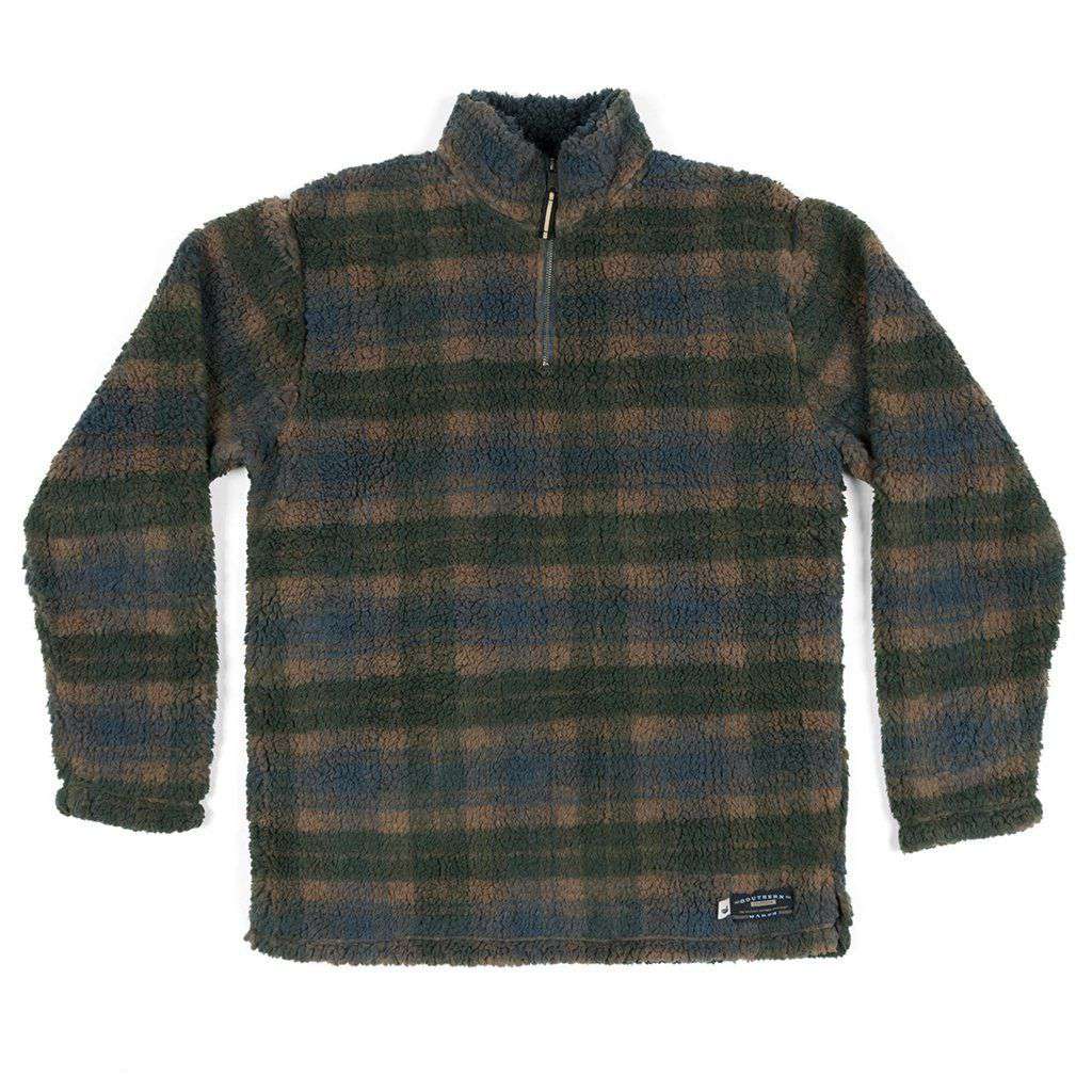 Andover Plaid Sherpa Pullover in Navy & Dark Green by Southern Marsh - Country Club Prep