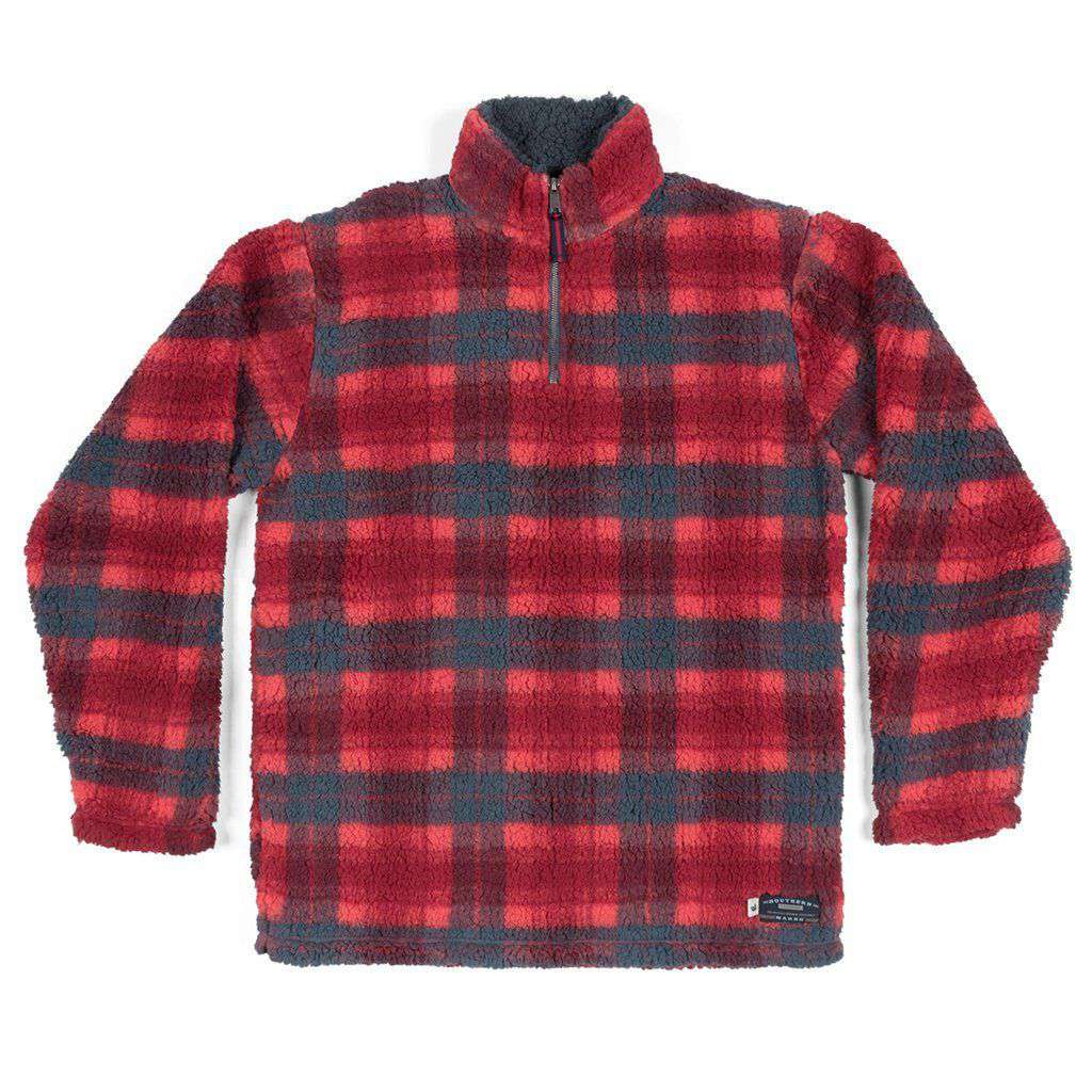 Andover Plaid Sherpa Pullover in Red & Navy by Southern Marsh - Country Club Prep