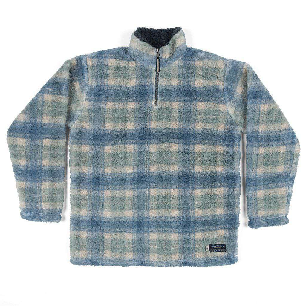 Andover Plaid Sherpa Pullover in Tan & Slate by Southern Marsh - Country Club Prep