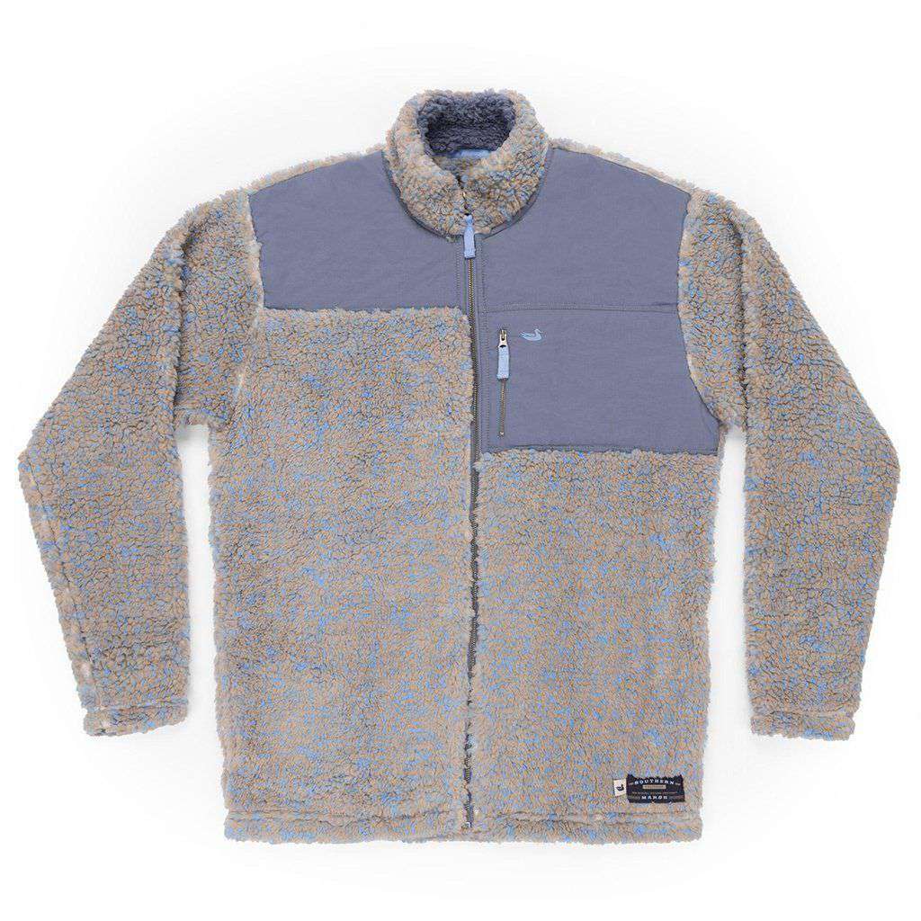Blue Ridge Sherpa Jacket in Brown and French Blue by Southern Marsh - Country Club Prep