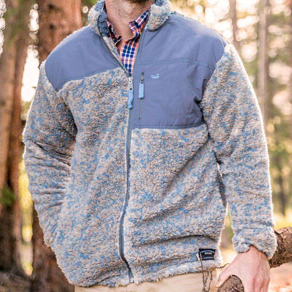 Blue Ridge Sherpa Jacket in Brown and French Blue by Southern Marsh - Country Club Prep