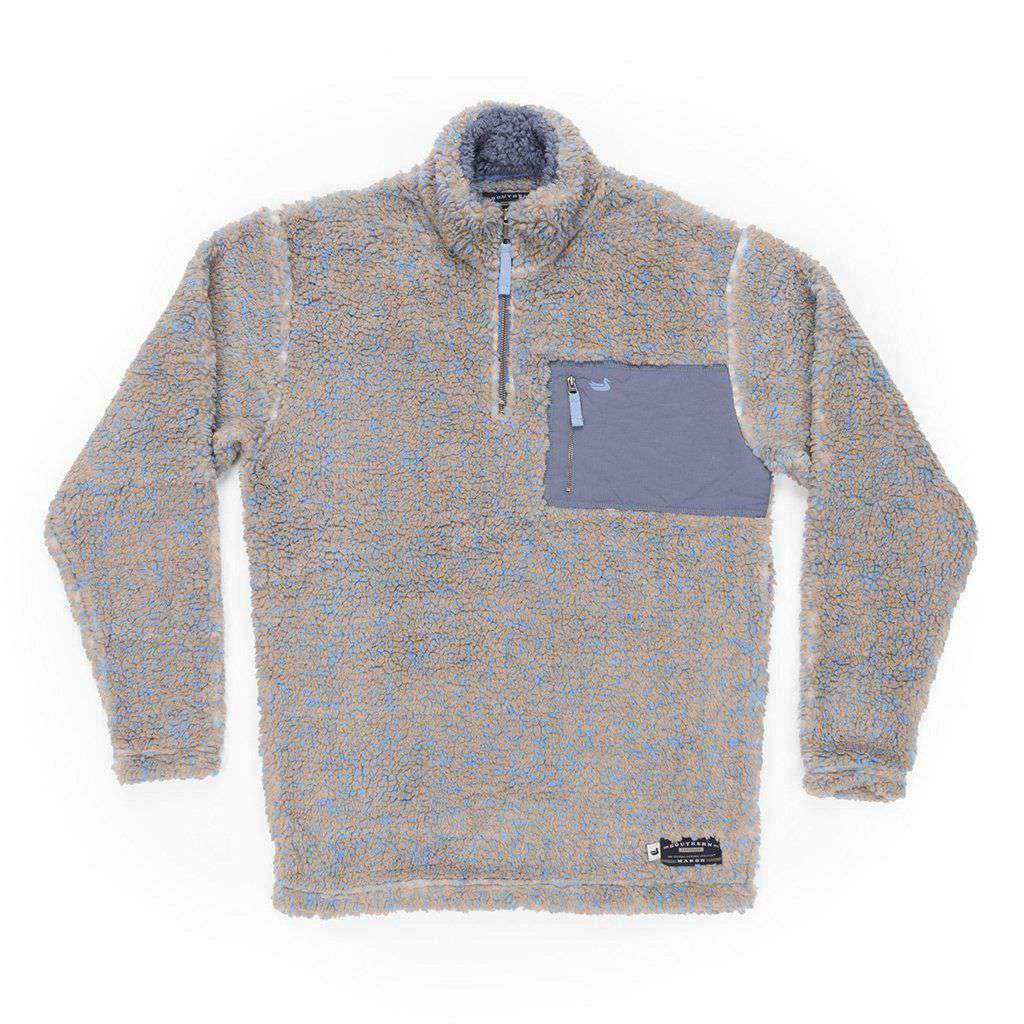 Blue Ridge Sherpa Pullover in Brown and French Blue by Southern Marsh - Country Club Prep