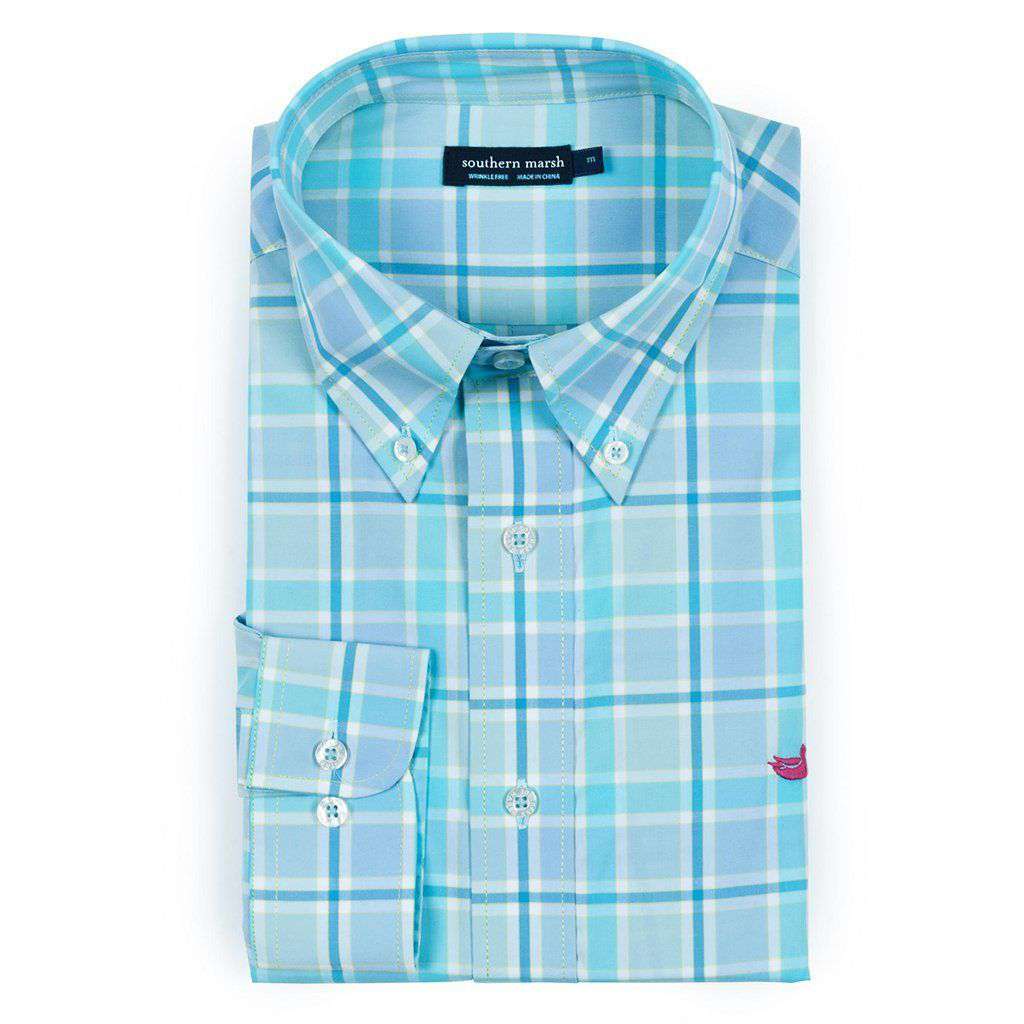 Brevard Plaid Dress Shirt in Teal & Blue by Southern Marsh - Country Club Prep