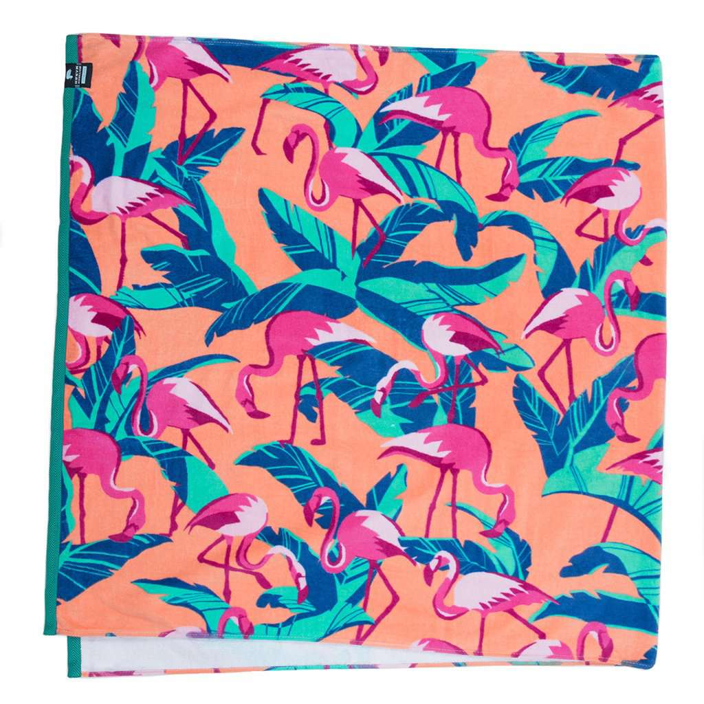 Flamingos Beach Towel in Peach by Southern Marsh - Country Club Prep