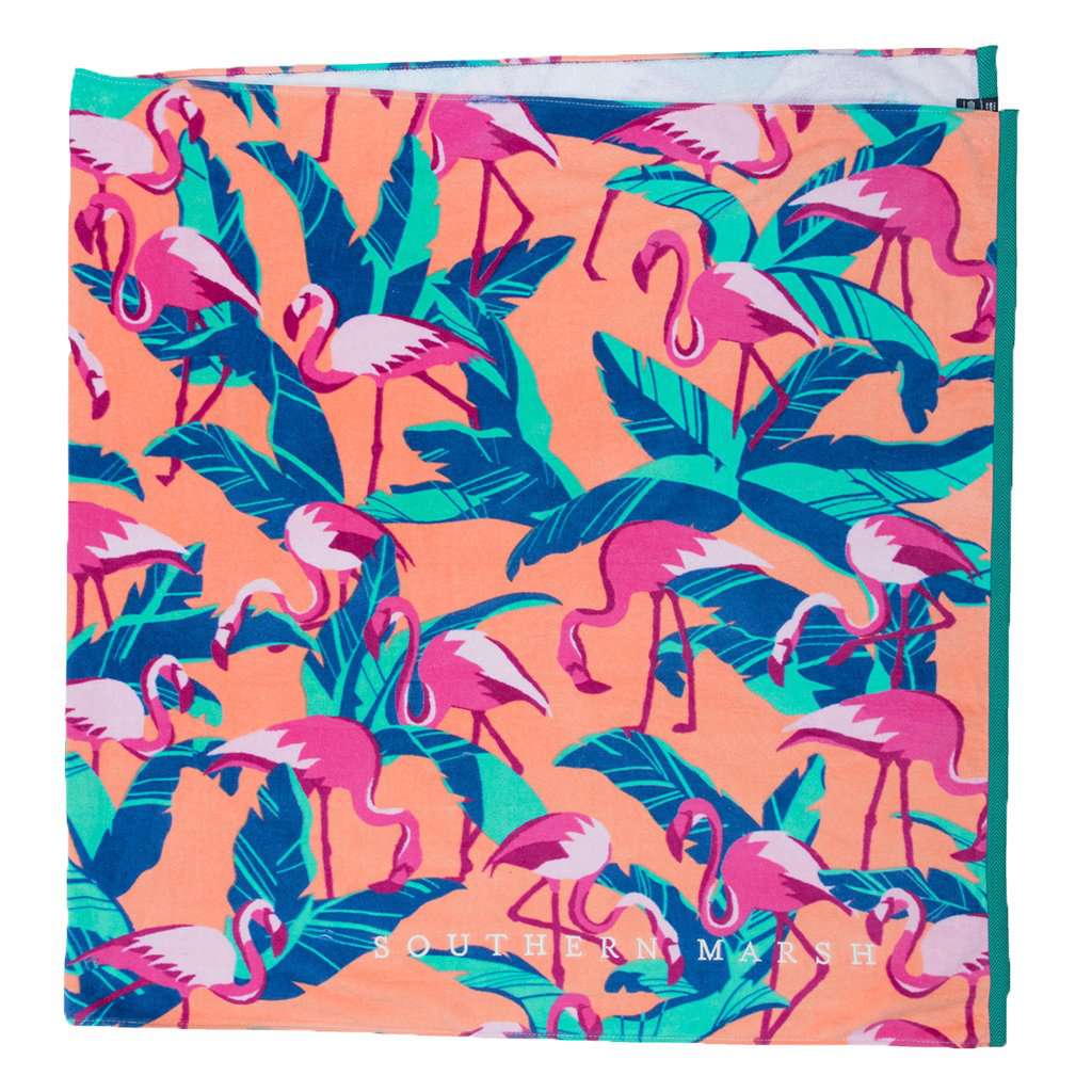Flamingos Beach Towel in Peach by Southern Marsh - Country Club Prep