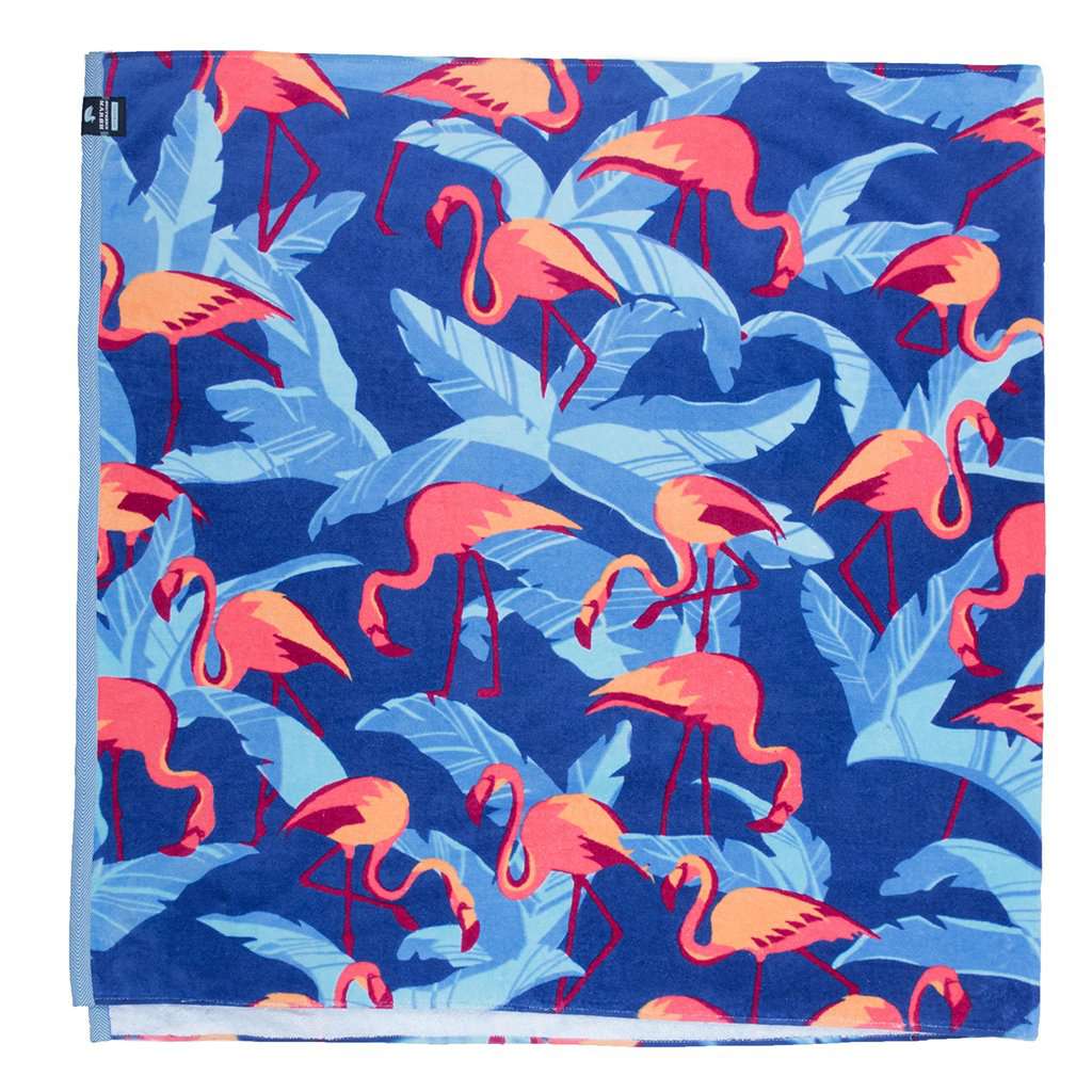 Flamingos Beach Towel in Slate by Southern Marsh - Country Club Prep