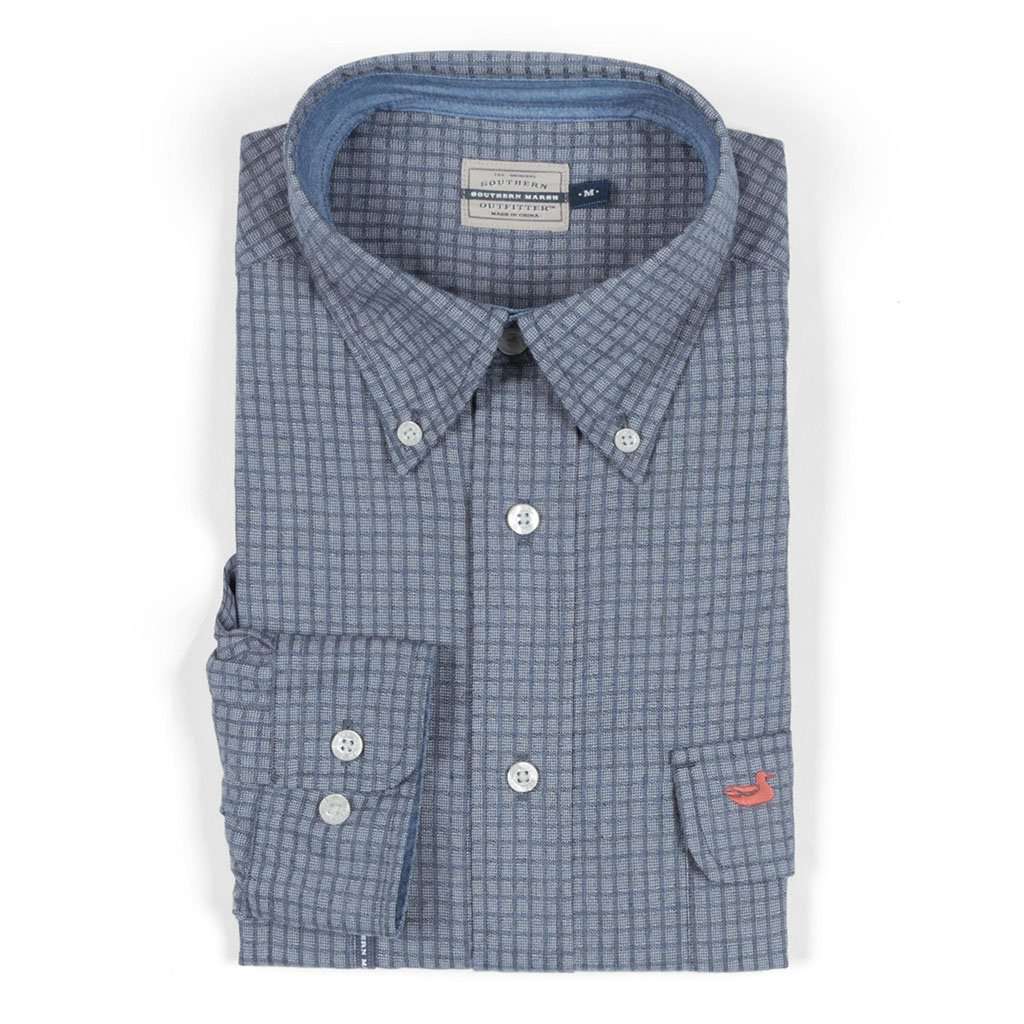 Leeward Textured Grit Shirt in Navy by Southern Marsh - Country Club Prep