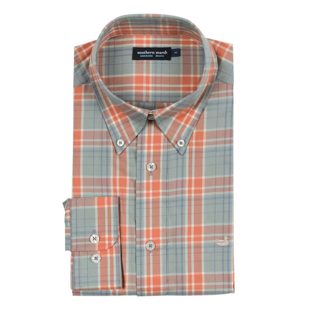 Lexington Windowpane Dress Shirt in Burnt Orange & Sage by Southern Marsh - Country Club Prep