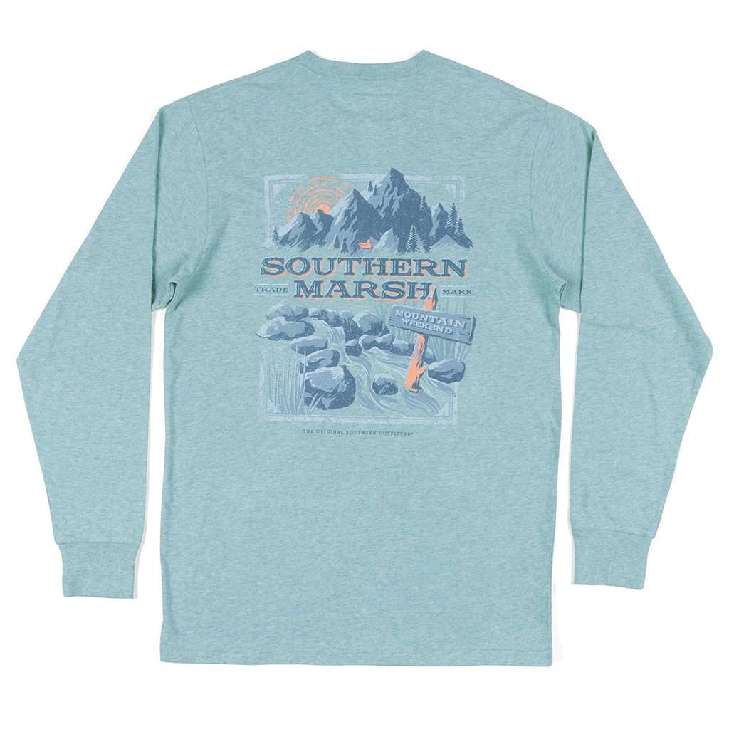 Long Sleeve Mountain Weekend Tee in Washed Moss Blue by Southern Marsh - Country Club Prep
