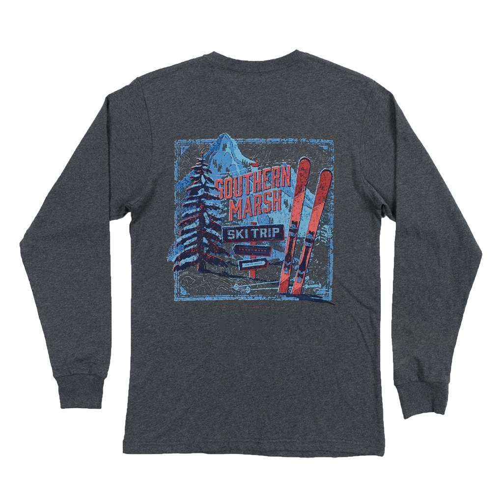 Long Sleeve Ski Trip Tee in Midnight Gray by Southern Marsh - Country Club Prep