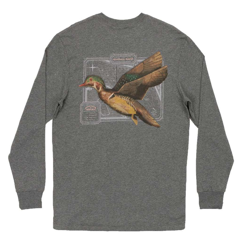 Long Sleeve Vintage Decoy Wood Duck Tee in Midnight Gray by Southern Marsh - Country Club Prep