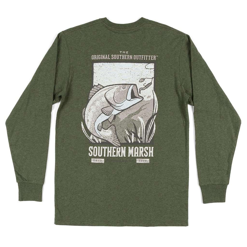 Long Sleeve Vistas Bass Tee in Washed Dark Green by Southern Marsh - Country Club Prep