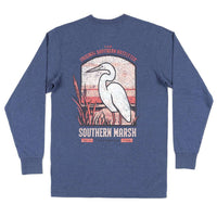 Long Sleeve Vistas Egret Tee in Washed Navy by Southern Marsh - Country Club Prep