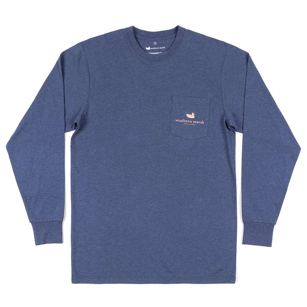 Long Sleeve Vistas Egret Tee in Washed Navy by Southern Marsh - Country Club Prep