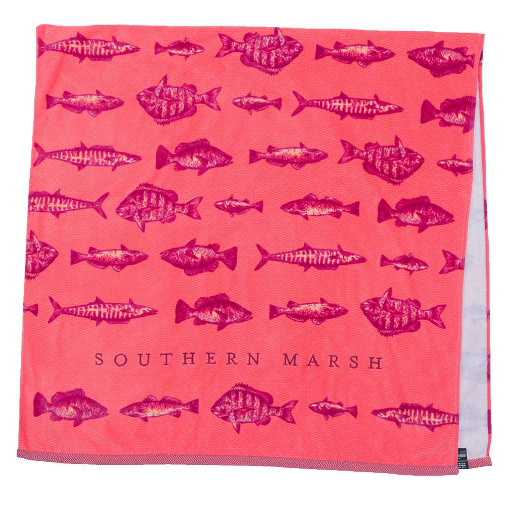 Riptide Beach Towel in Coral by Southern Marsh - Country Club Prep