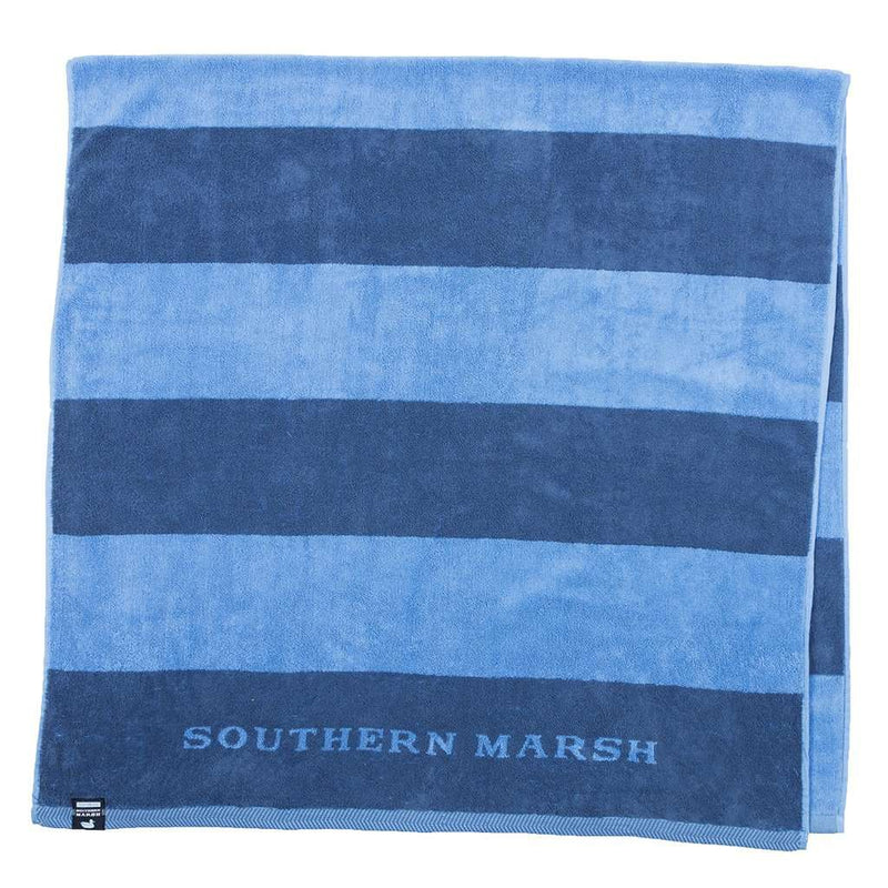Stripes Beach Towel in Navy & French Blue by Southern Marsh - Country Club Prep