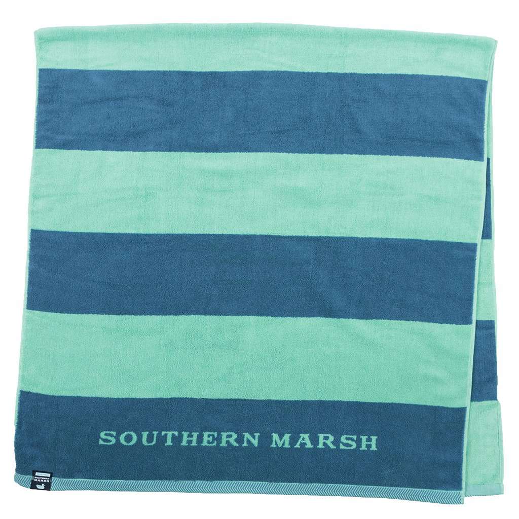 Stripes Beach Towel in Navy & Mint by Southern Marsh - Country Club Prep