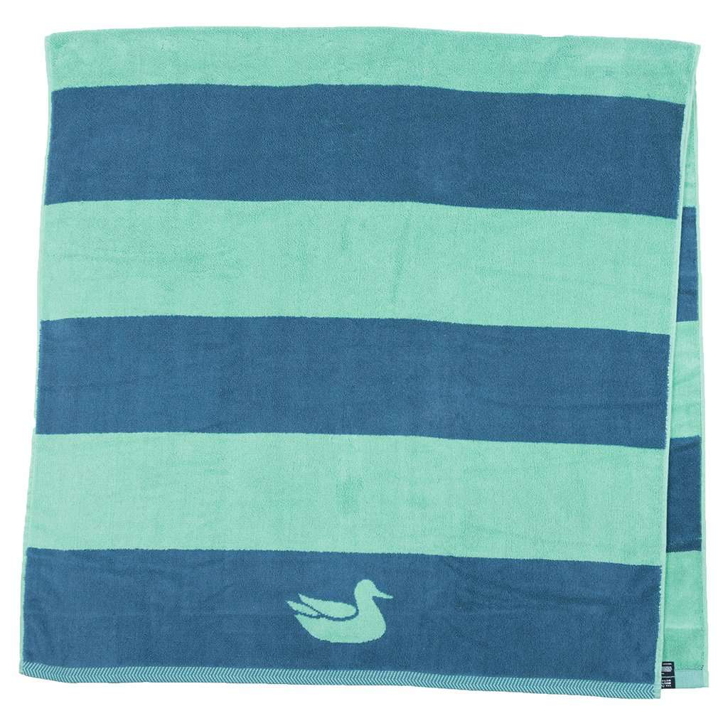 Stripes Beach Towel in Navy & Mint by Southern Marsh - Country Club Prep