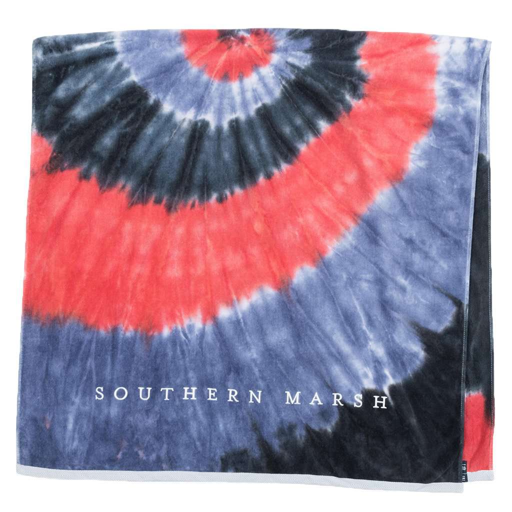 Tie Dye Beach Towel in Navy & Red by Southern Marsh - Country Club Prep