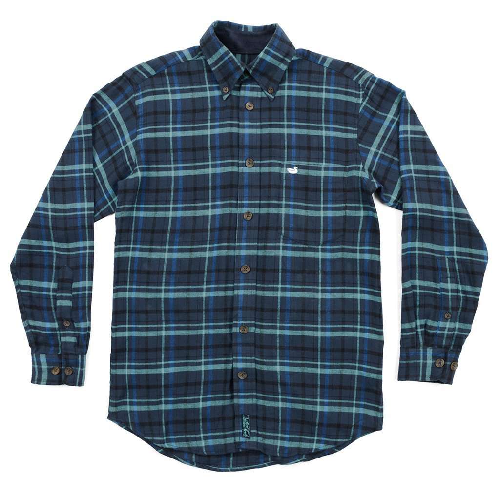 Wilshire Flannel Shirt in Navy and Green by Southern Marsh - Country Club Prep