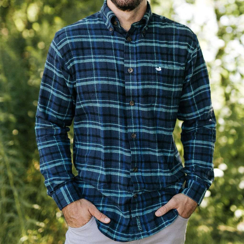 Wilshire Flannel Shirt in Navy and Green by Southern Marsh - Country Club Prep