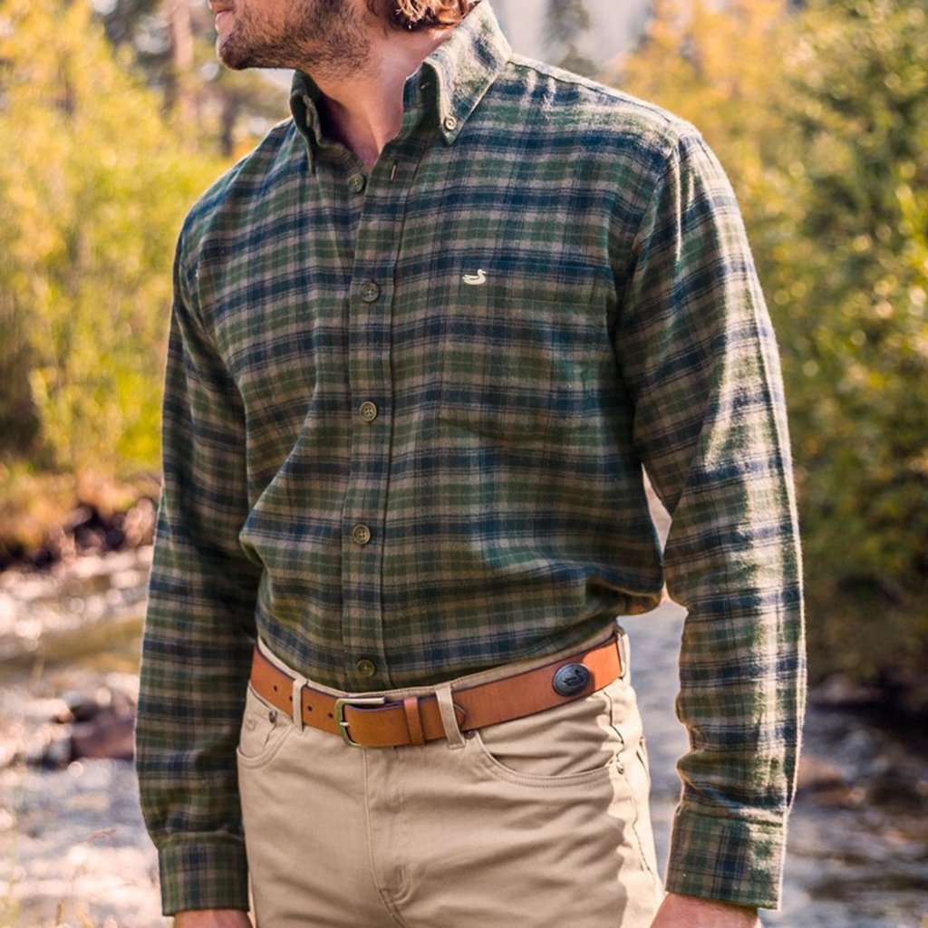 Wilson Flannel Shirt in Navy and Dark Green by Southern Marsh - Country Club Prep