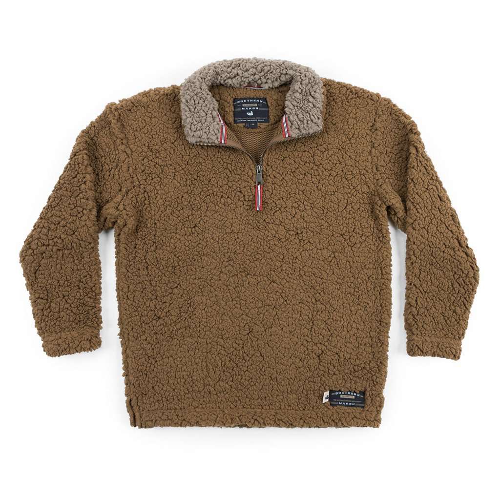 Youth Appalachian Pile Sherpa Pullover in Brown by Southern Marsh - Country Club Prep