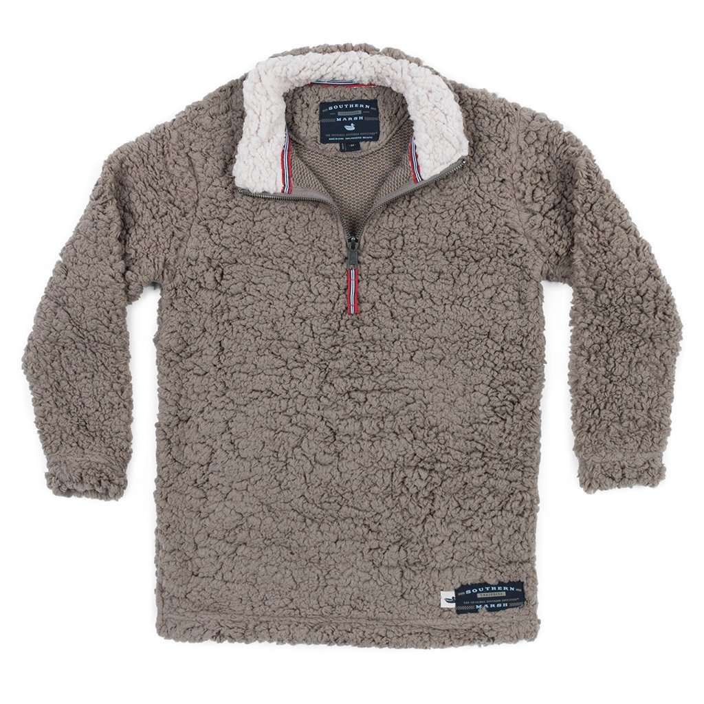 Youth Appalachian Pile Sherpa Pullover in Light Brown by Southern Marsh - Country Club Prep