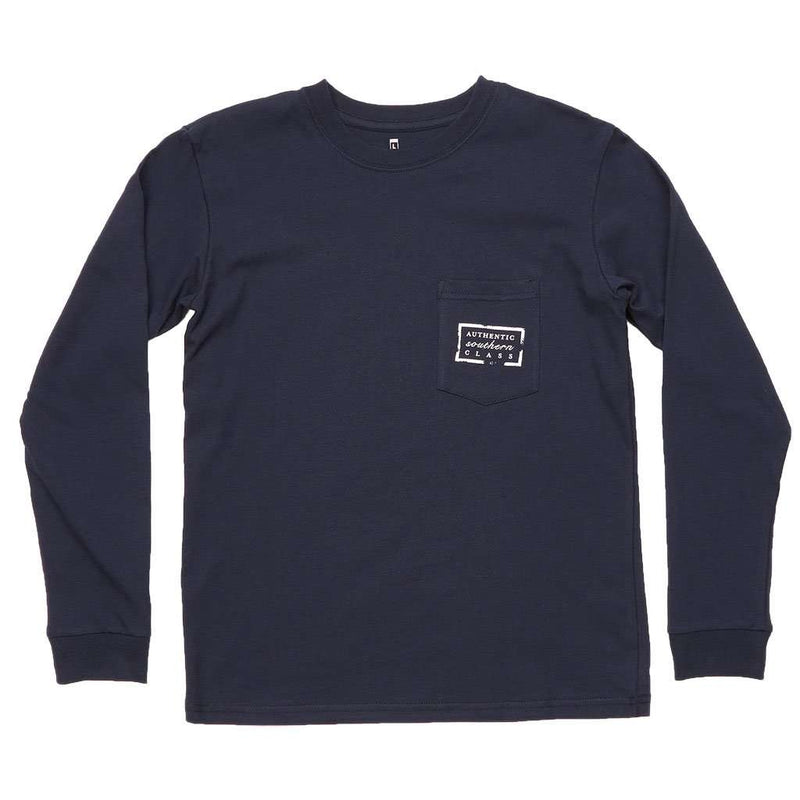 Youth Authentic Long Sleeve Tee in Navy by Southern Marsh - Country Club Prep