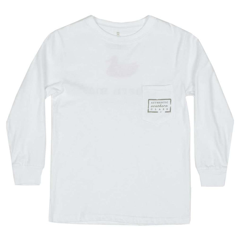 Youth Authentic Long Sleeve Tee in White by Southern Marsh - Country Club Prep