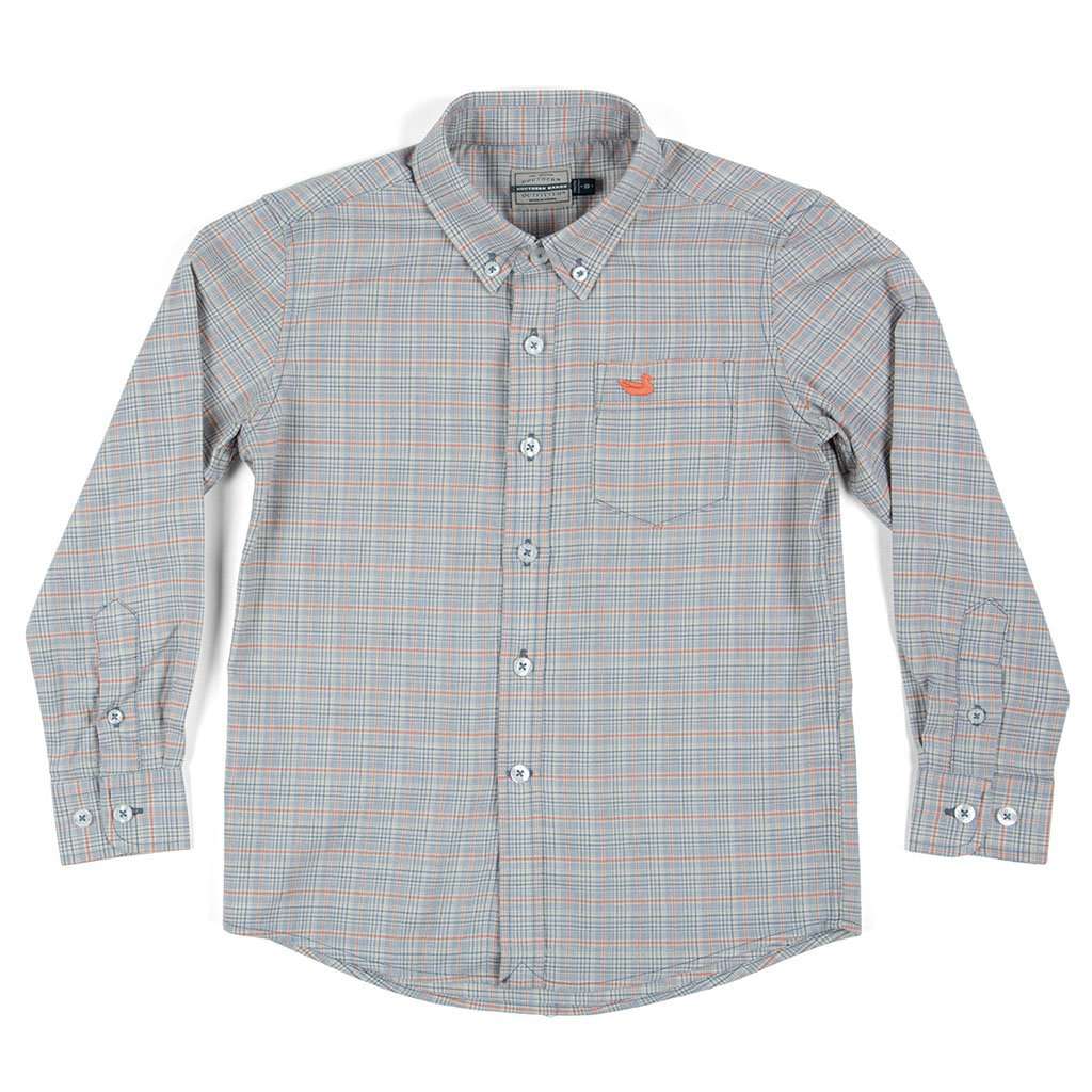 Youth Davidson Washed Check Dress Shirt in Washed Slate & Burnt Orange by Southern Marsh - Country Club Prep