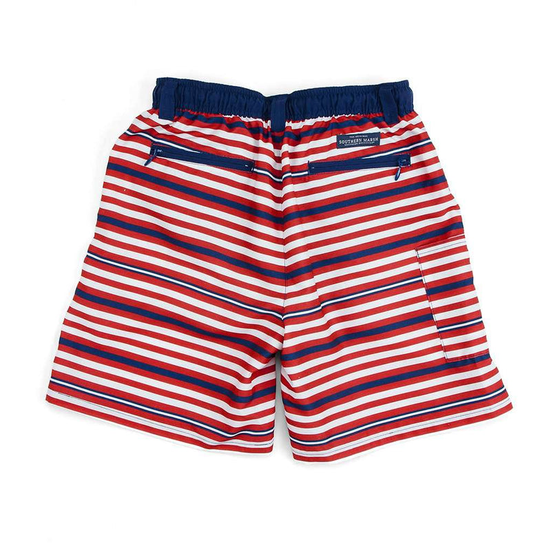 Youth Dockside Swim Trunk in Red, White & Blue by Southern Marsh - Country Club Prep