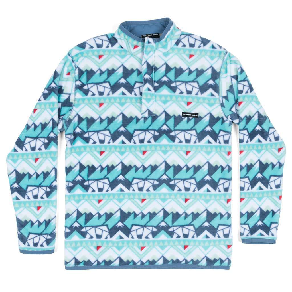 Youth Fairbanks Pullover in White & Teal by Southern Marsh - Country Club Prep