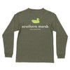 Youth Heathered Authentic Long Sleeve Tee in Washed Dark Green by Southern Marsh - Country Club Prep